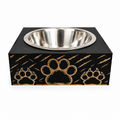 Support gamelle modulable Griffure en tilleul peint en noir pour chats et petits chiens, motif griffures gravé au laser