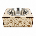 Support gamelle modulable Manga en bois de tilleul pour chats et petits chiens, motif graphique gravé au laser