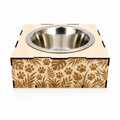 Support gamelle modulable Jungle en bois de tilleul pour chats et petits chiens, décor exotique gravé au laser