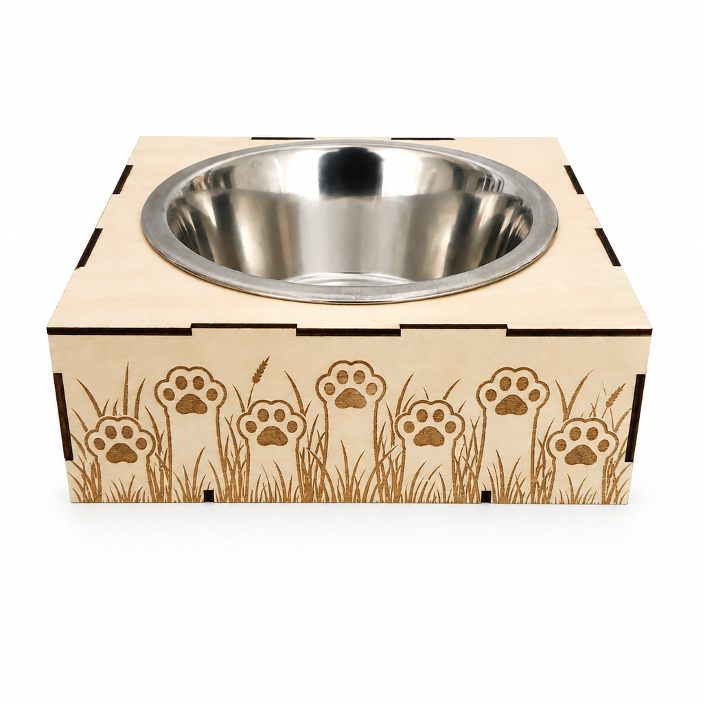 Support gamelle modulable Nature en bois de tilleul pour chats et petits chiens, motif champêtre épis de blé