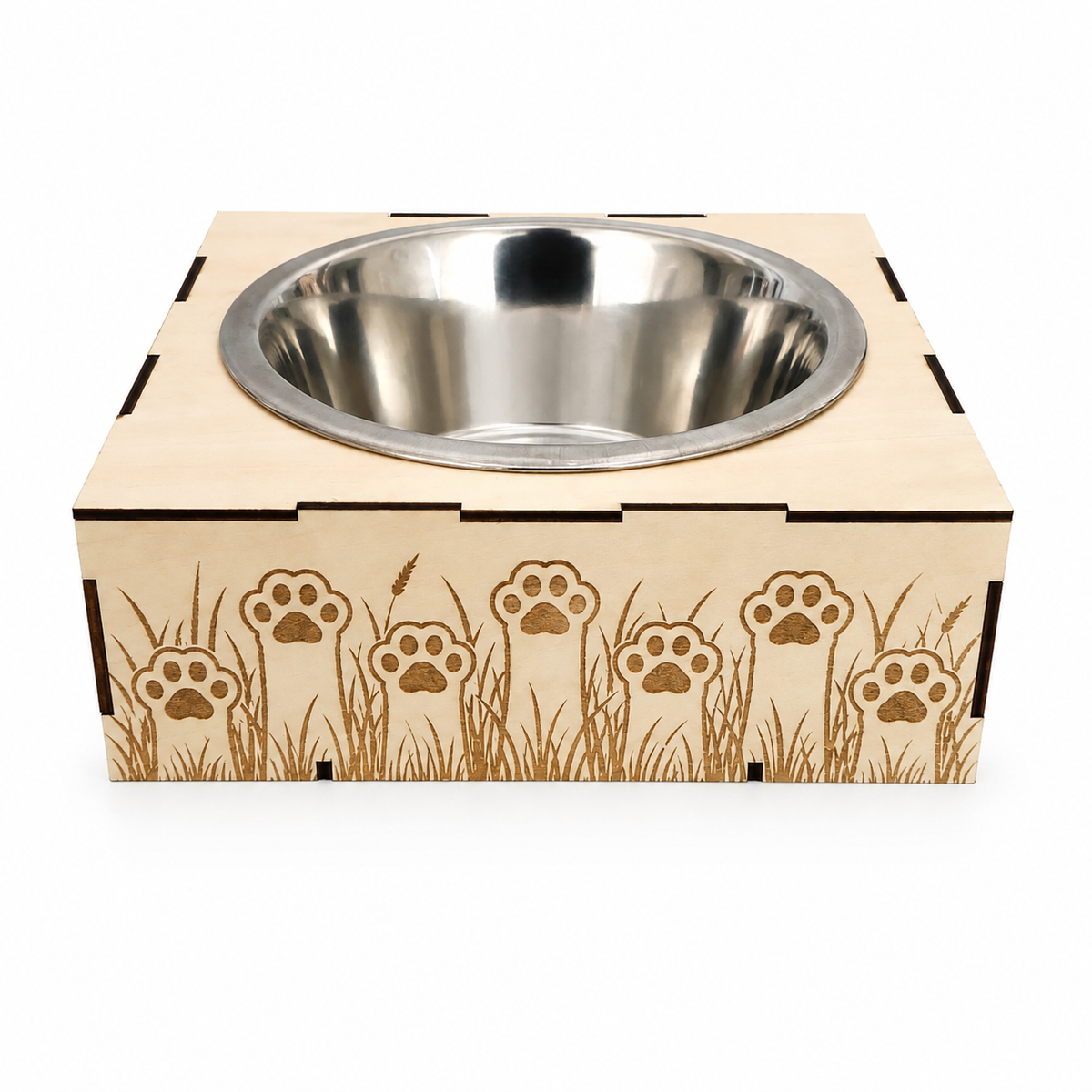 Support gamelle modulable Nature en bois de tilleul pour chats et petits chiens, motif champêtre épis de blé