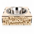 Support gamelle modulable Pop Art Miiaou en bois de tilleul pour chats, graffiti pop art félin gravé au laser
