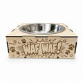 Support gamelle modulable Pop Art Wafwaf en bois de tilleul pour petits chiens, graffiti pop art canin gravé au laser