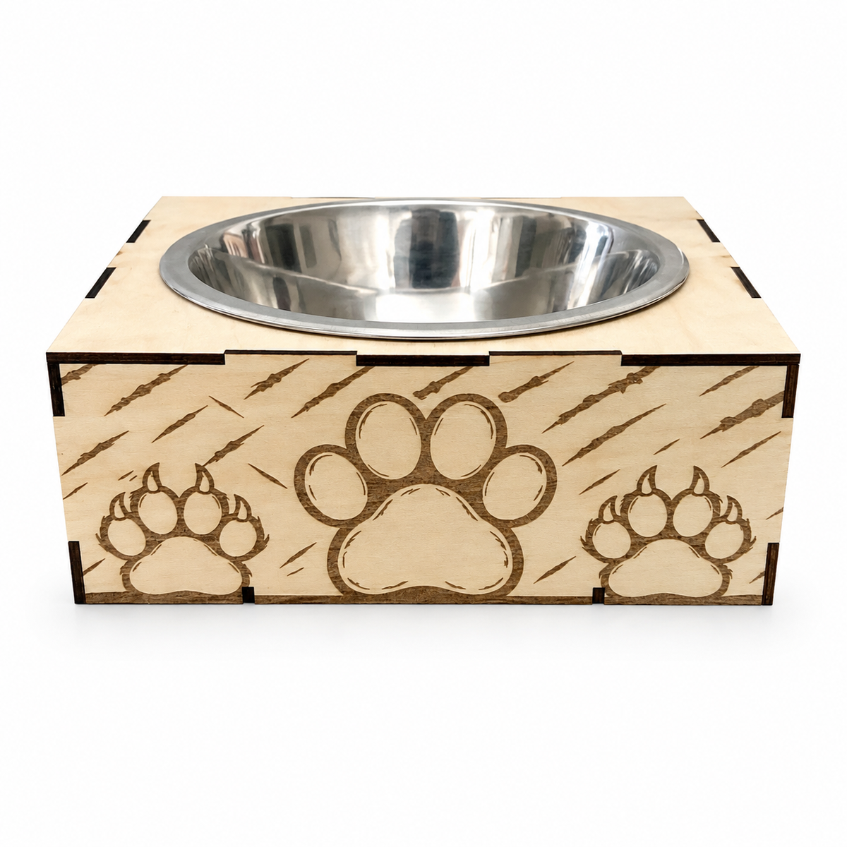 Support gamelle modulable Griffure en bois de tilleul pour chats et petits chiens, gravure laser motif griffures